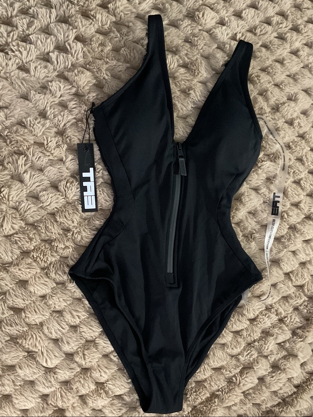 TA3 Black Zip-Front Swim Bodysuit Cheeky plungey Zip
XS SHORT NWT/Returns
